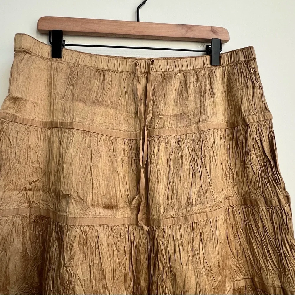 Vintage American Eagle 100% Silk Tiered Skirt Romantic Boho Cottagecore Crinkle